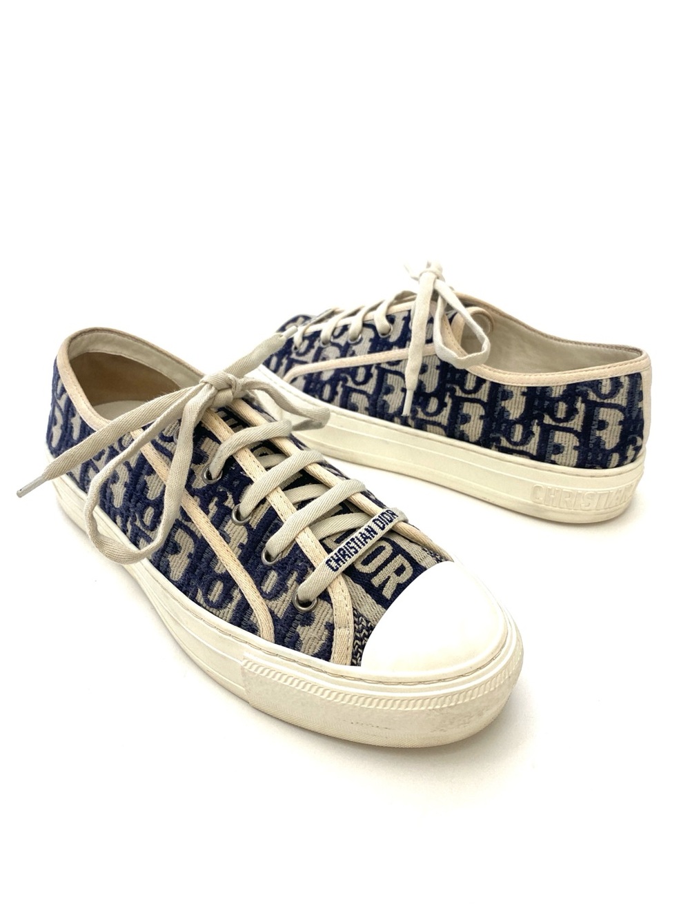 Christian Dior Walk N Dior Blue Oblique Embroidered Cloth Trainers Sz EU 39/US 9